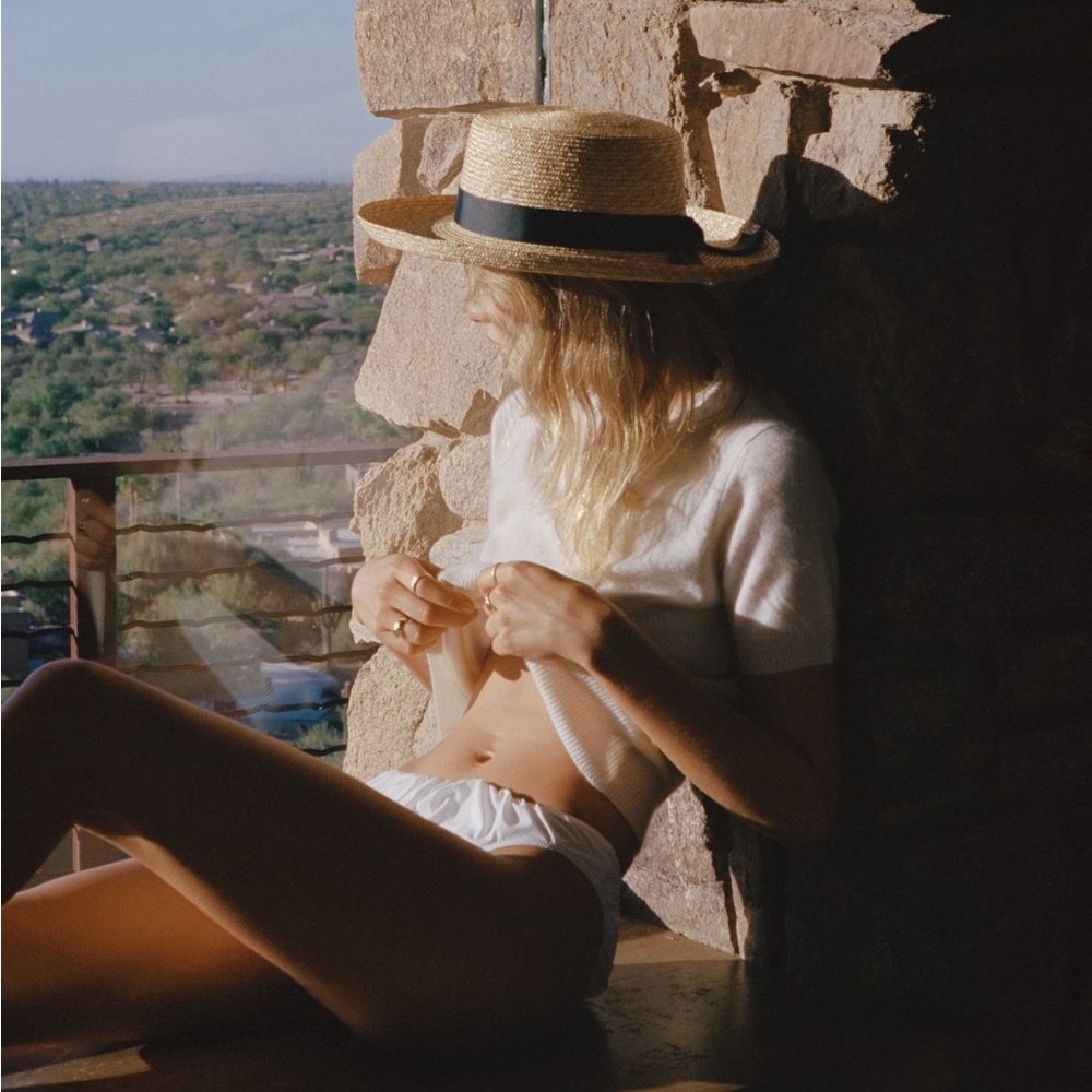 Lack of Color Straw Violette Boater Hat Summer Black Ribbon